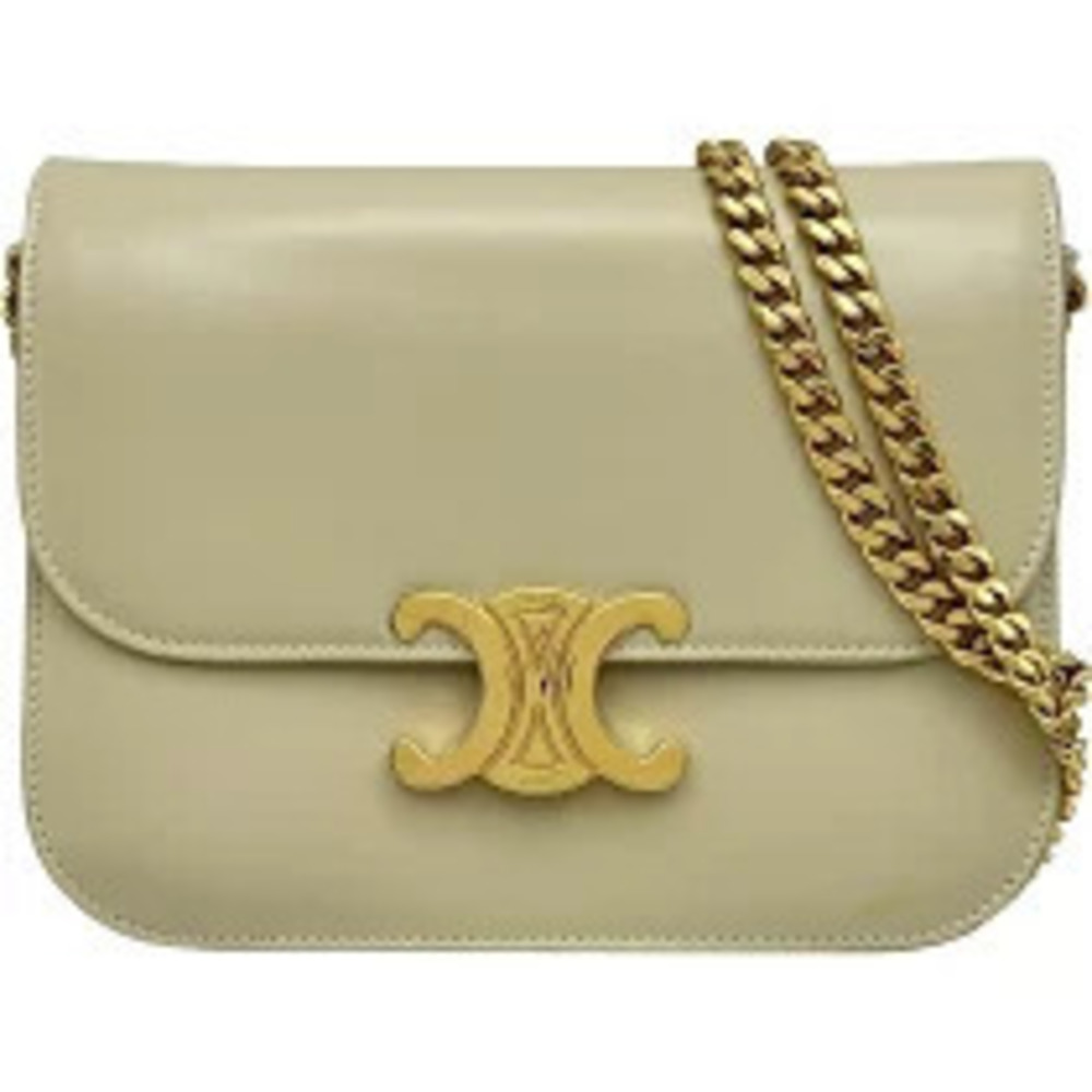 Celine Teen Triomphe Chain Shoulder Bag Soft Yellow Shiny Calf Leather